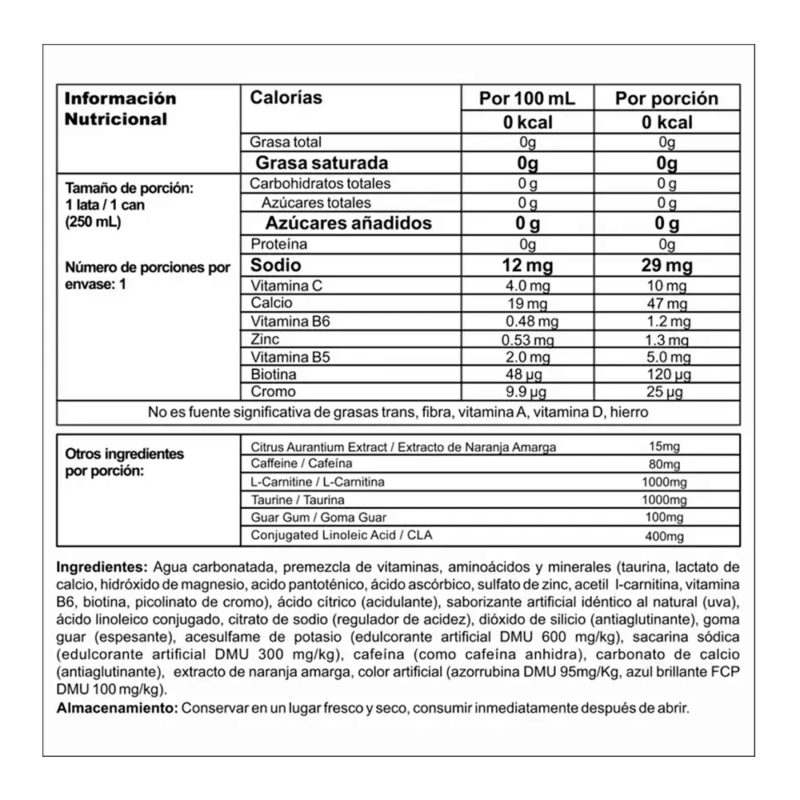 Información nutricional Burner stack