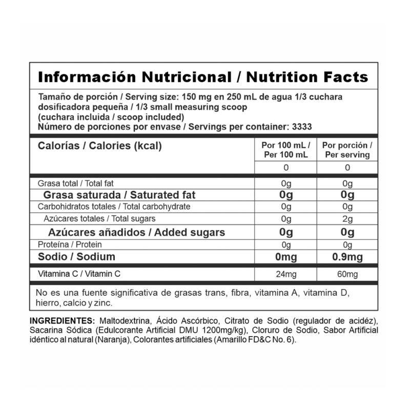 Información nutricional Nutra C