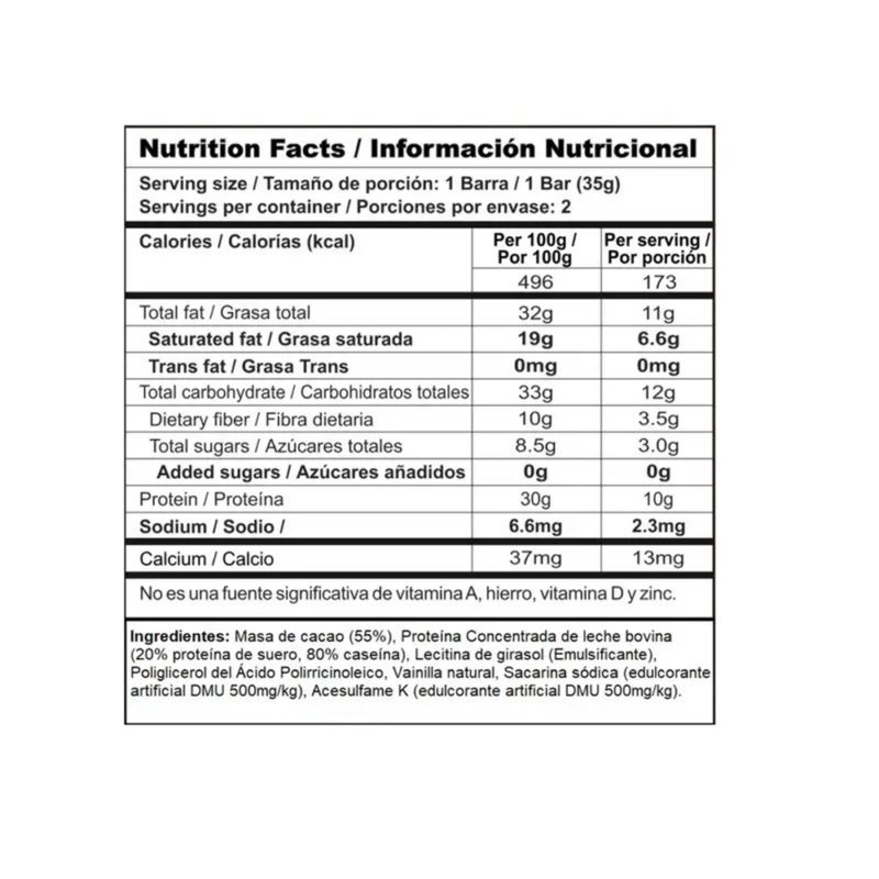 Información nutricional Protein chocolate